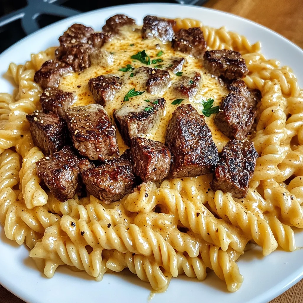 Cajun Steak Tips with Cheesy Parmesan Twisted Pasta