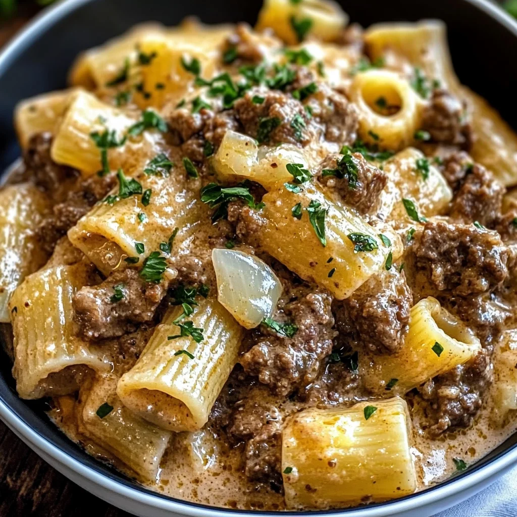 Creamy Garlic Beef Pasta