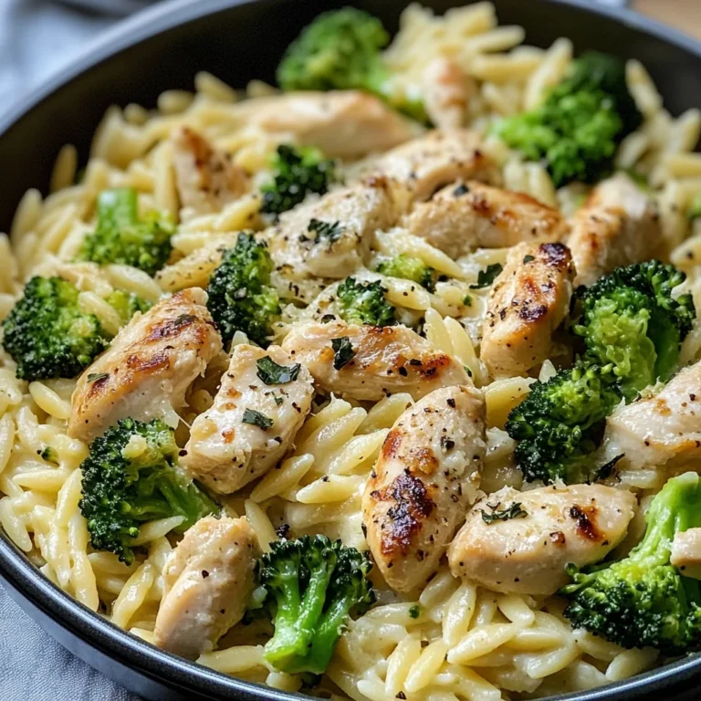 Creamy Garlic Parmesan Orzo with Chicken & Broccoli
