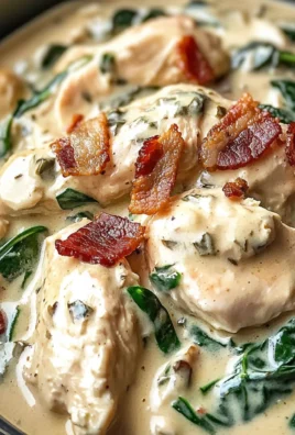 Creamy Slow Cooker Chicken Stroganoff with Spinach and Crispy Bacon