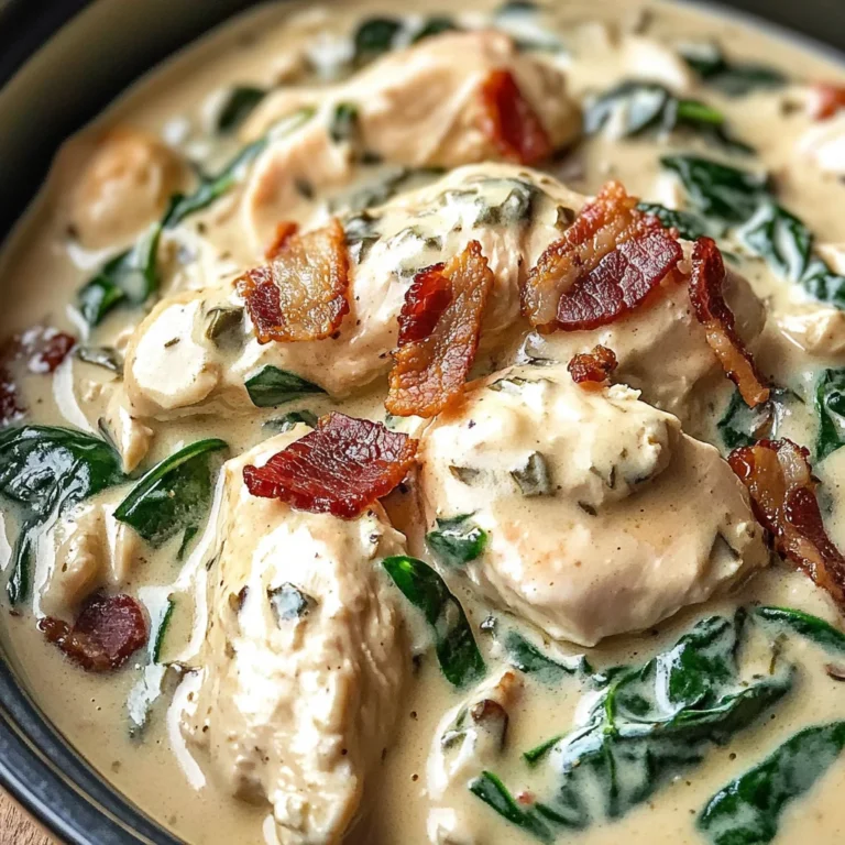 Creamy Slow Cooker Chicken Stroganoff with Spinach and Crispy Bacon