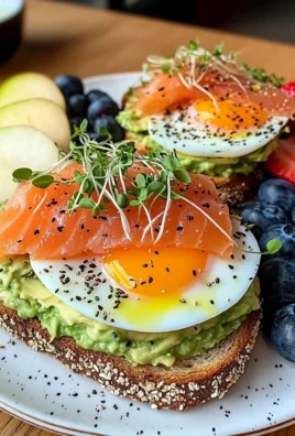 Smoked Salmon & Egg Avocado Toast Plate with Fresh Fruit & Tea