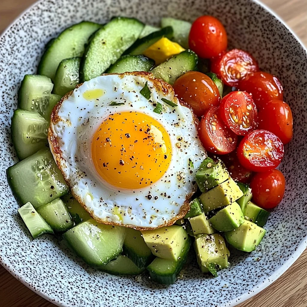 Sunny Egg with Avocado-Cucumber Tomato Salad
