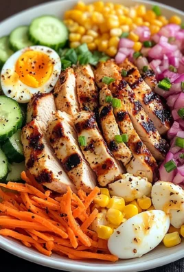 Grilled Chicken Protein Bowl with Eggs, Veggies & Creamy Dressing