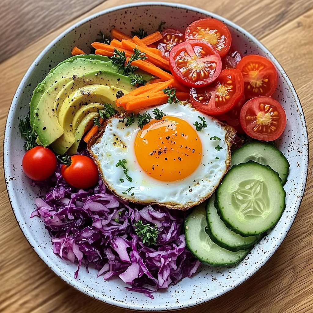 Rainbow Veggie and Sauerkraut Plate with Sunny Eggs