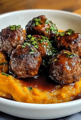 Enjoy Irresistible beef Meatballs with Sweet Potato Mash & Bourbon-Maple Sauce