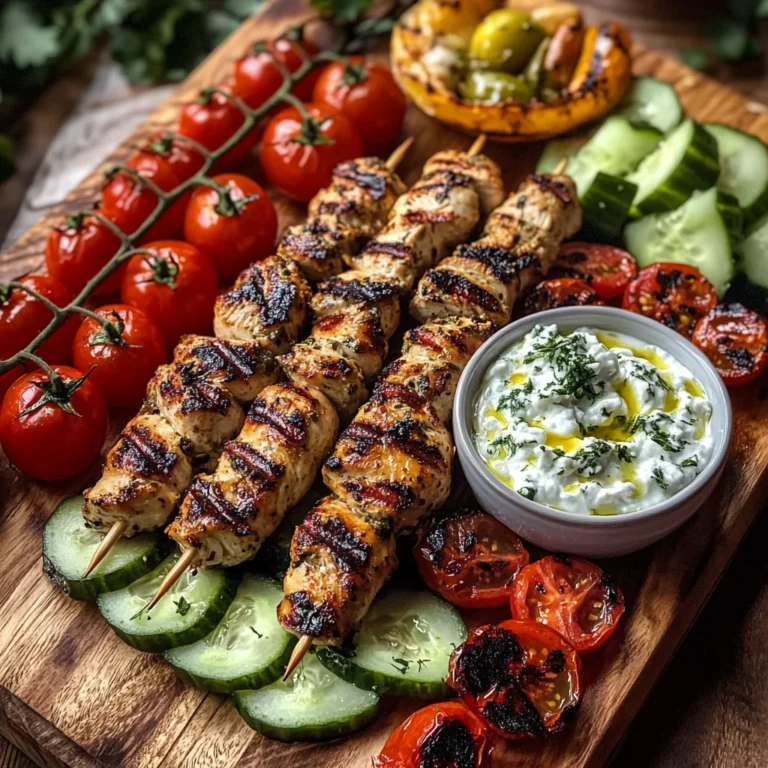Greek Chicken Souvlaki Grazing Board with Feta Dip – A Mediterranean Feast to Share